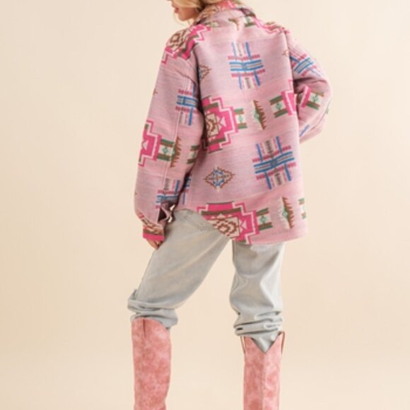 Jacquard Aztec Chest Pocket Front Loose Button Up Shirt Jacket/Shacket! - Picture 6 of 6